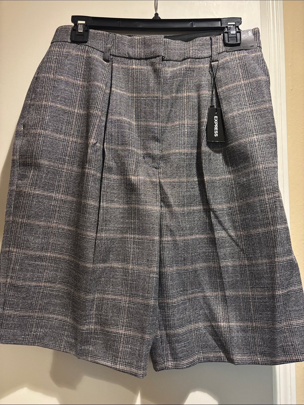 Express Women's Gray Plaid High-Waist Shorts